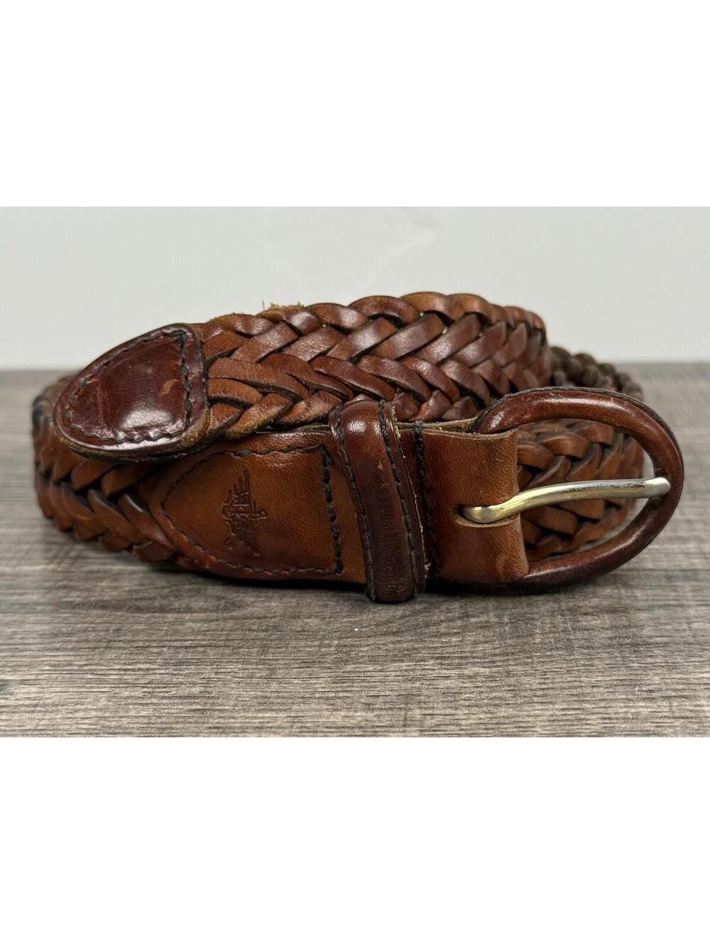 Docker’s Braided Leather Belt Brown Full Grain Cowhide Size 42/105 Vintage Brass